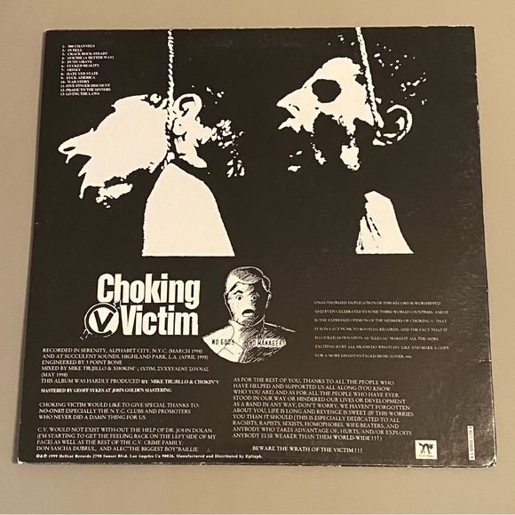 🖤 1999 Choking Victim No Gods No Managers LP Vinyl Punk Rock - Picture 4 of 15